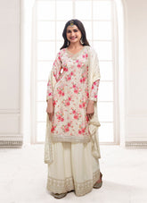 Elegant Looking Partywear Cream Colour Salwar Suit